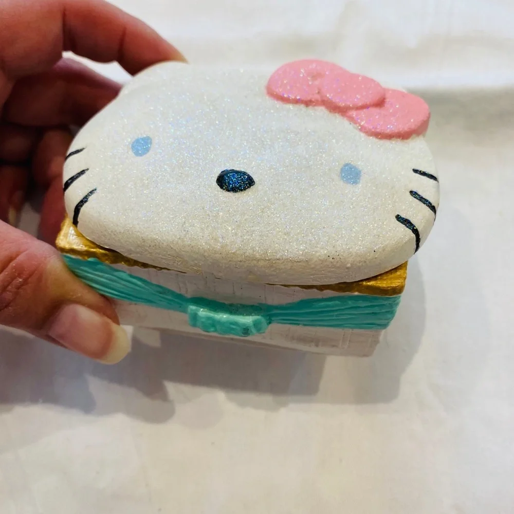 Hello Kitty Trinket box HAND PAINTED! SPARKLY FACE